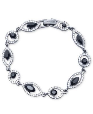 Rhodium Glass Stone Silver-Tone Flex Bracelet