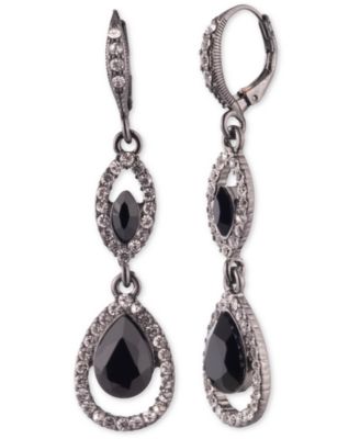 Rhodium Emerald Silver-Tone Double Drop Earrings