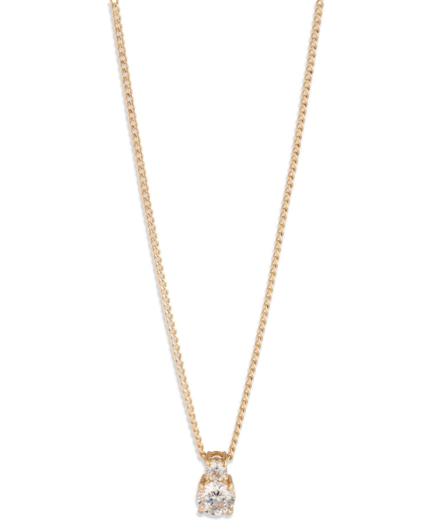 Cubic Zirconia Gold-Tone Double Stone Pendant Necklace