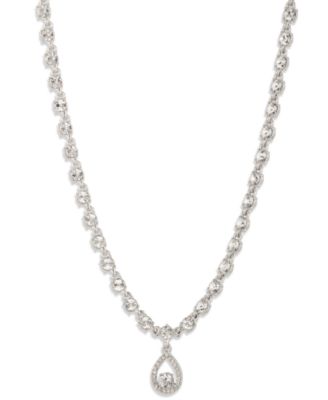 Glass Stone Gold-Tone Pear Pendant Necklace