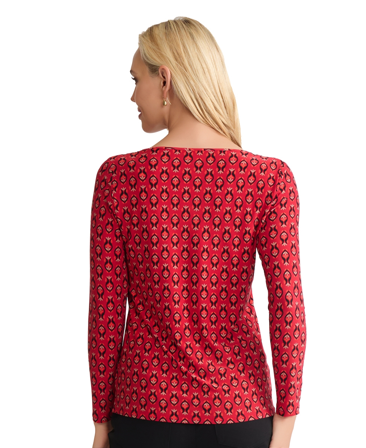Jones New York Petite Long Sleeve Keyhole Top