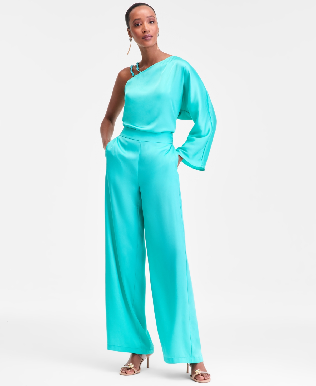 Inc International Concepts Women's High-rise Satin Palazzo Pants, Exclusively At Macy's In Blue