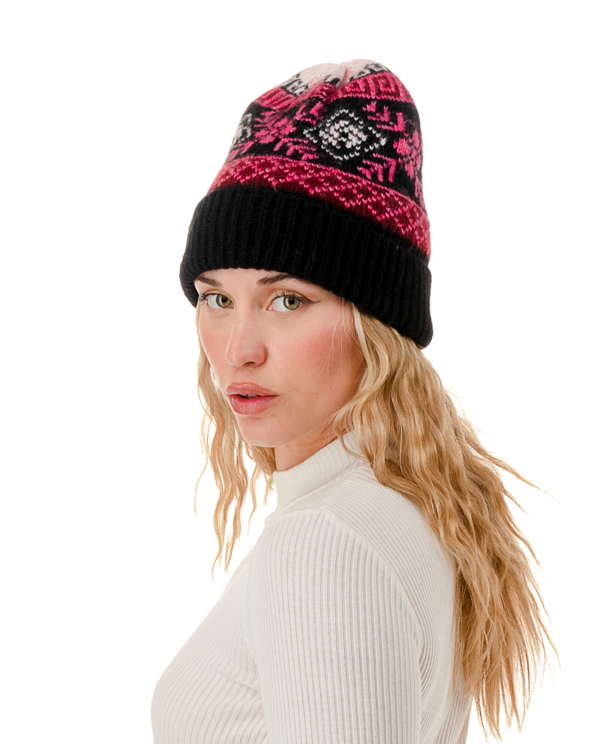 Marcus Adler Knit Fairisle Beanie Hat In Black
