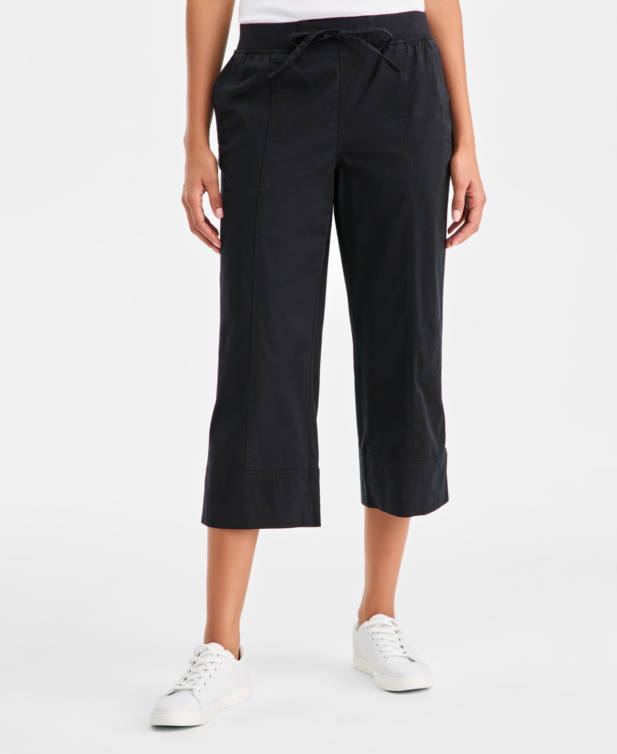 Style & Co Petite Drawstring Cuff Capri Pants In Black