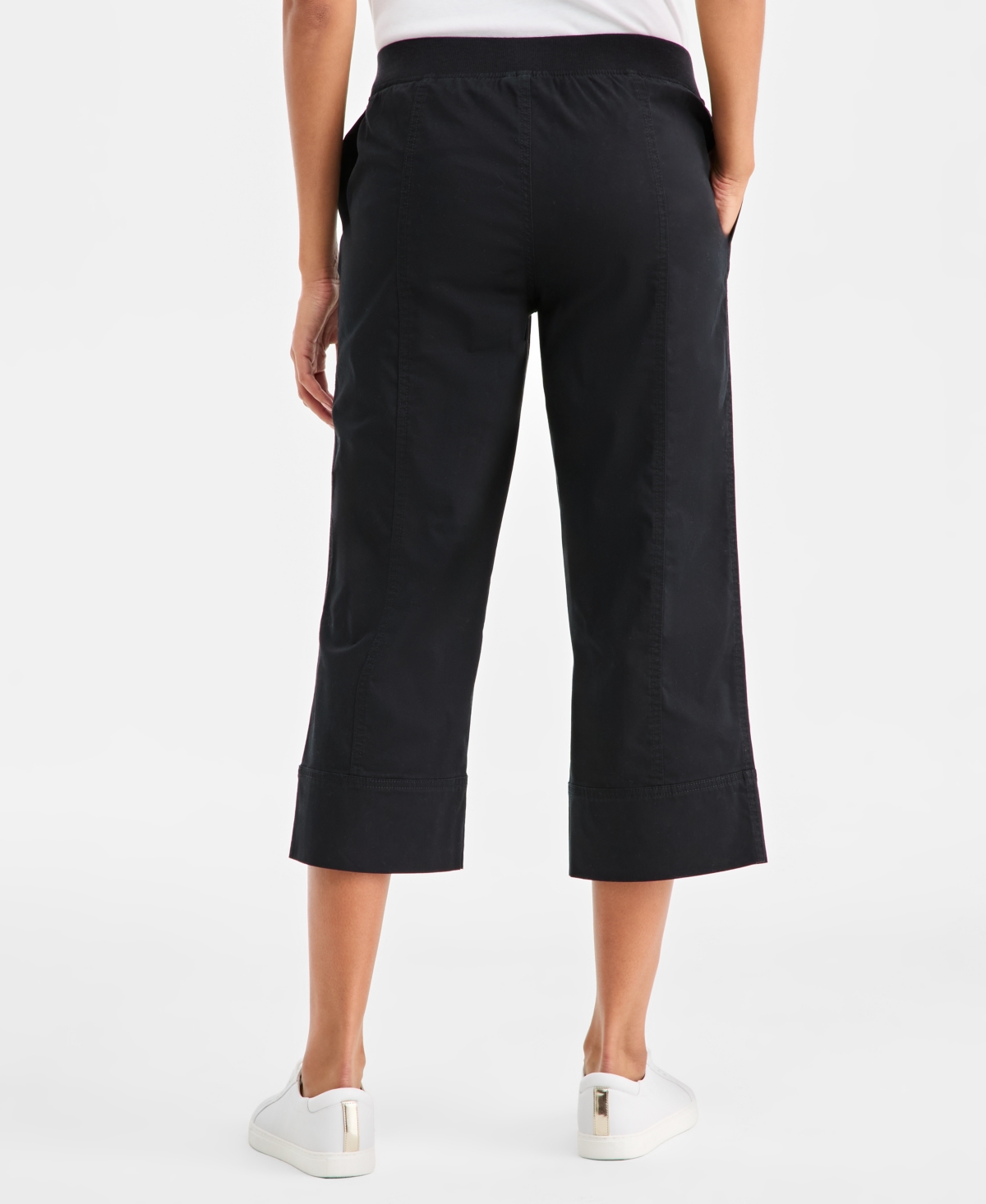 Style & Co Petite Drawstring Cuff Capri Pants In Black