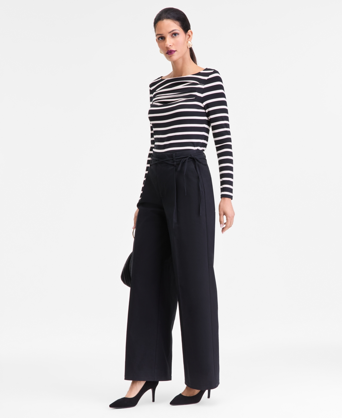 Inc International Concepts Women's High-rise Belted Wide-leg Pants, Macy's Exclusive In Black