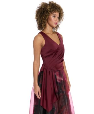 Women's&nbsp;Asymmetrical Pleated V-Neck Top