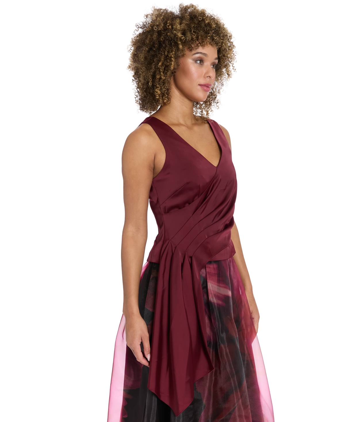 Muse Women'sâ Asymmetrical Pleated V-neck Top