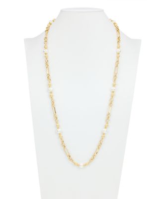 Glass Cultivated Pearl Worn Gold-Tone Station Necklace