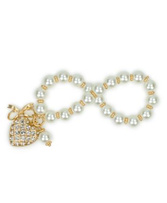 Imitation Cultivated Pearl Worn Gold-Tone Stretch Charm Bracelet