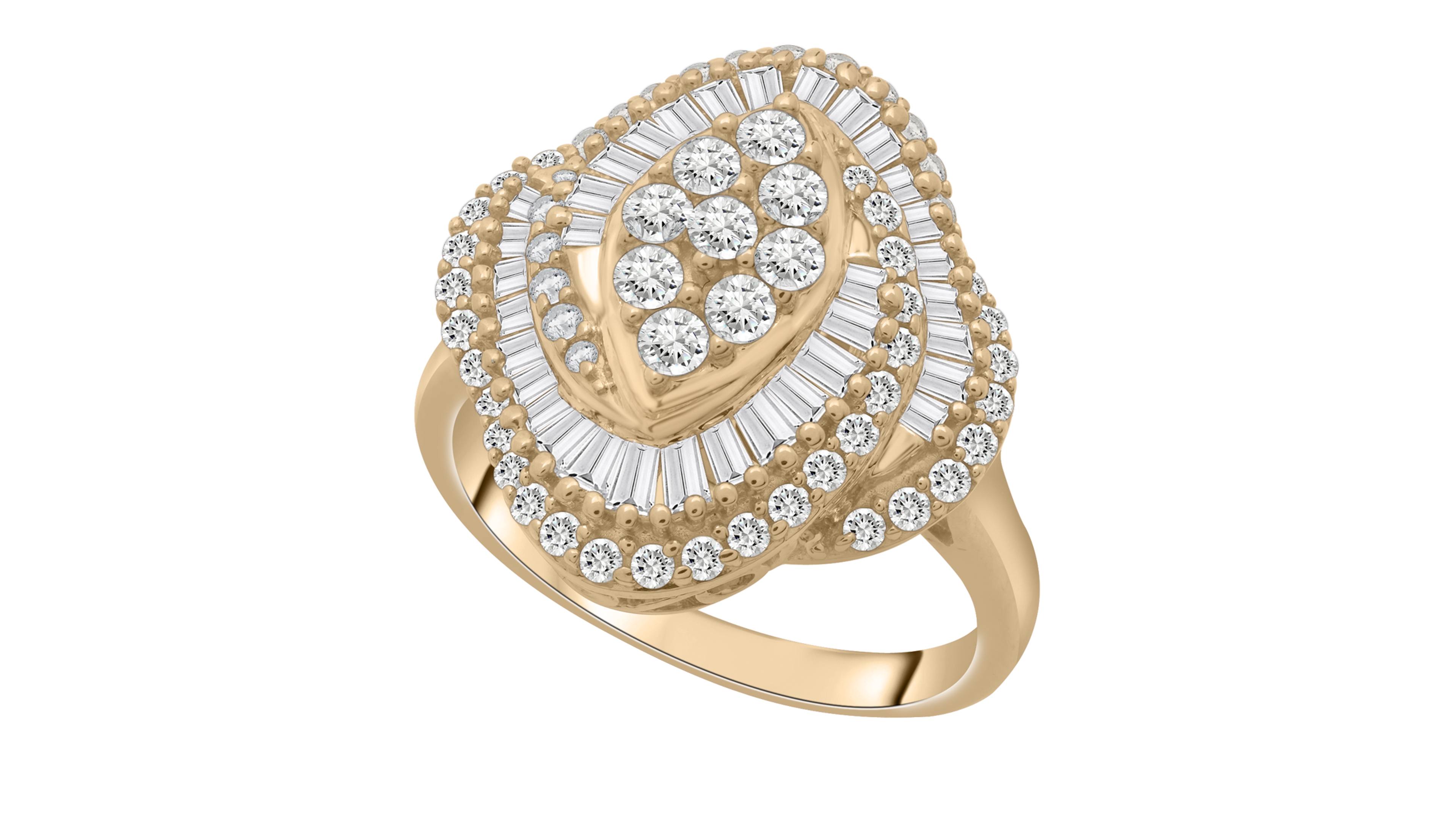 Wrapped in Love Diamond Round (0.71 ct. t.w.) and Baguette (0.29 ct. t.w.) Cluster Ring in 14K Yellow Gold