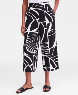 Women's Cropped Printed Pull-On Wide-Leg Pants, Macy's Exclusive