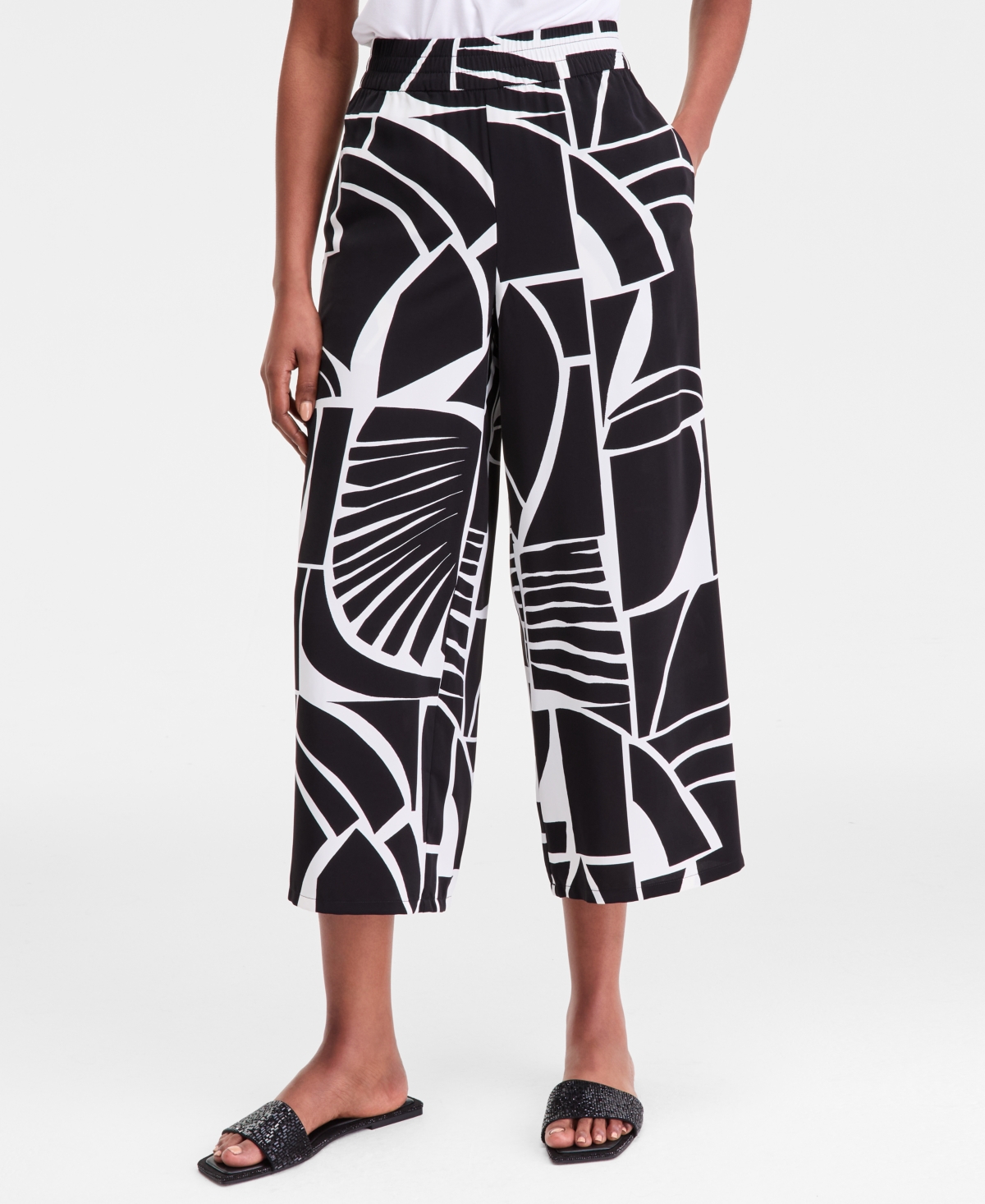 I.n.c. International Concepts Women's Printed Pull-On Wide-Leg Pants, Macy's Exclusive