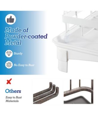 2-Tier Collapsible Multi-Functional Dish Drying Rack with Cutlery Box and Cup Holder