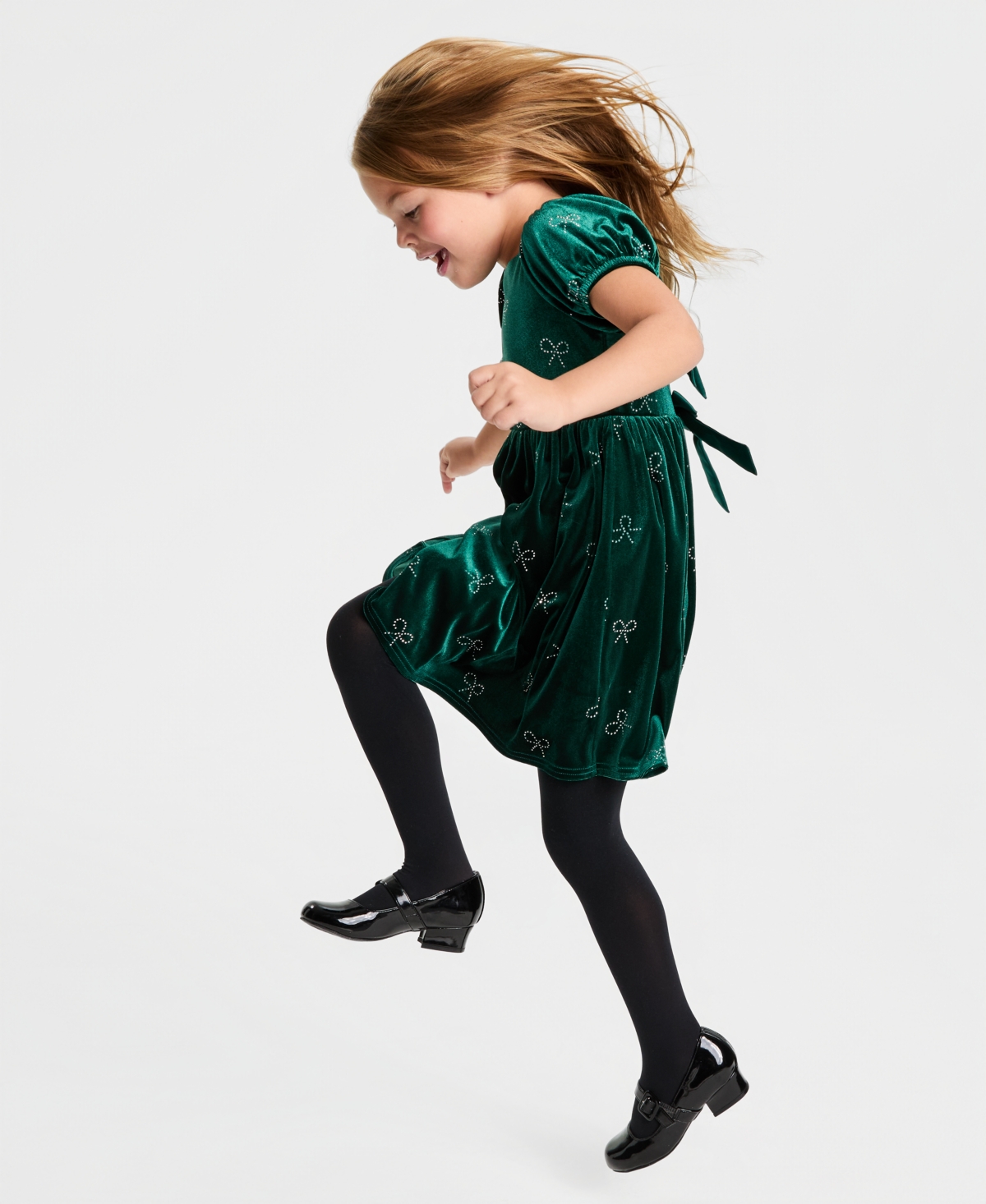 Blueberi Boulevard Girls 2t-6x Short-sleeve Stretch Velvet Dress In Green
