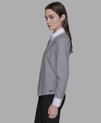 Women's Embellished Collar Long Sleeve Top