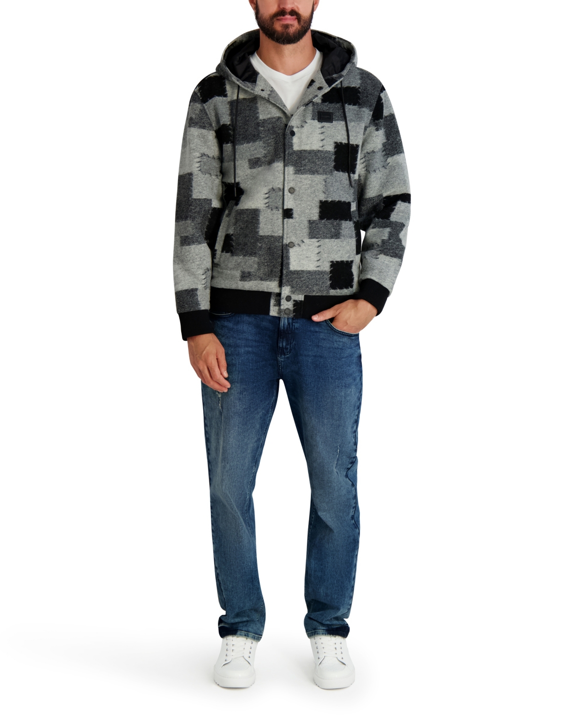 Karl Lagerfeld Paris Men's Patch Detail Hooded Jacket
