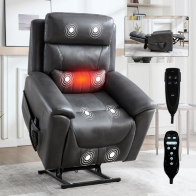Single Piece Faux Leather Dual Motor Infinite Position Power Lift 8-Point Vibration Massage Lumbar Heating Recliner Chair