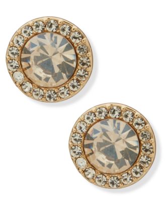 Glass Stone Gold-Tone Rounded Stud Earrings