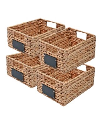 12" Hand-Woven Hyacinth Pantry Baskets with Chalkboard Labels and Handles (Set of 4)