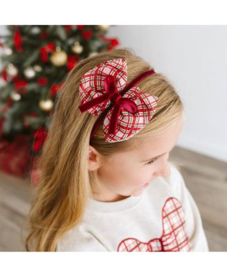 Girls Christmas Plaid Layered Bow Headband