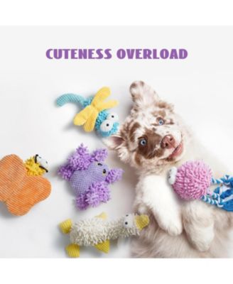 5 PCS Pastel Colors Fuzzy Plush Toys, Colorful Summer Toy, Squeaky Crinkle Cute Dog Toys, Durable Stuffed Toys for All Breeds Outdoorfun