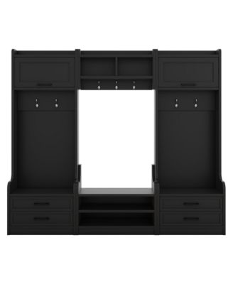 4-in-1 Detachable Hall Tree with Storage and 7 Hooks, Multiple Functions Hallway Coat Rack with Storage Drawers and Cabinet, Shoe Bench