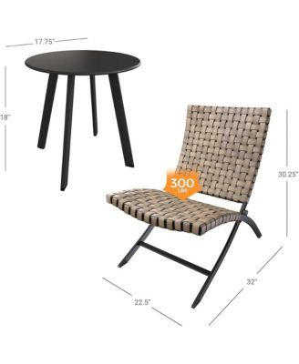 3-Piece Steel & Wicker Bistro Set – Foldable Adirondack-Style Chairs (300 lbs Capacity) & Side Table, Weather-Resistant Patio Furniture