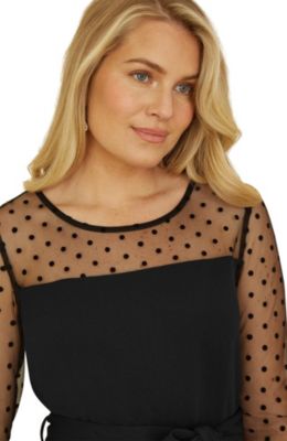 Women's Black Spot Mesh Stretch Jumpsuit