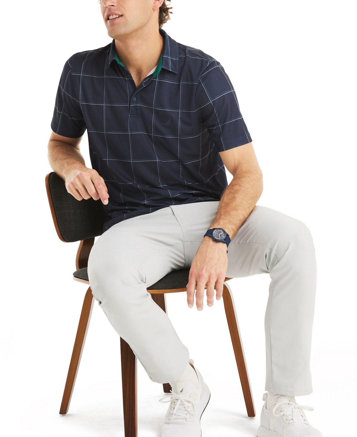 Nautica Men's Short Sleeve Windowpane Golf Polo Shirt