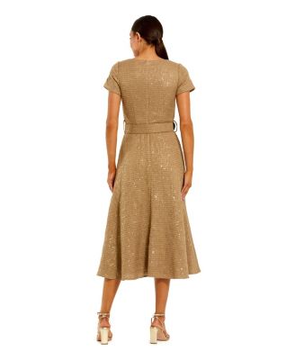 Women's Boucle Cap Sleeve High Neck Button Up Midi Dress