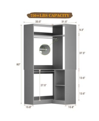 Freestanding Corner Closet Organizer, Closet System with Hanging Rods and Storage Shelves