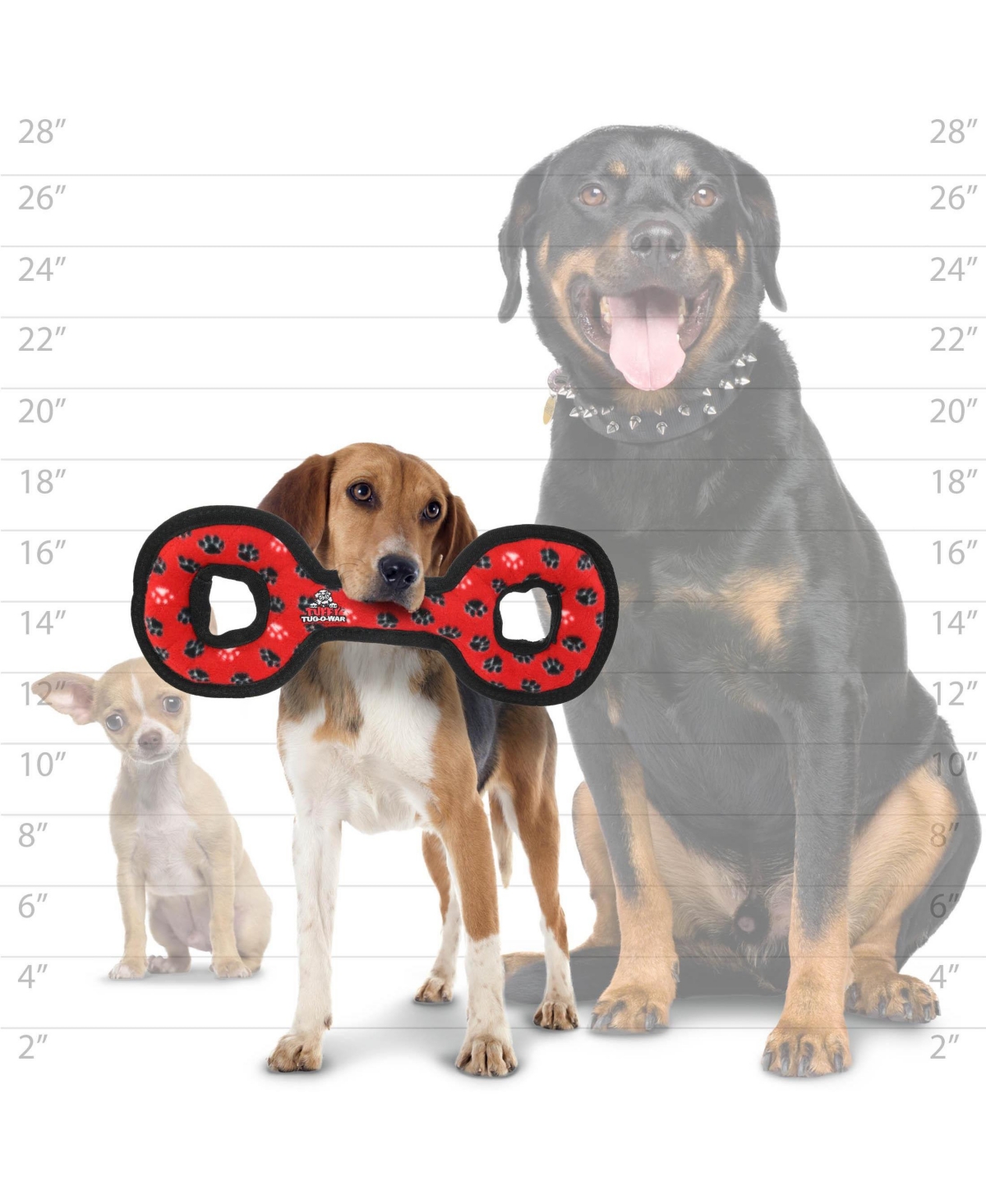 Tuffy Medium Tug-o-War Red Paw, Durable Plush Squeaky Dog Toy