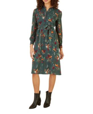 Women's Fox Print Shirt Midi Dress