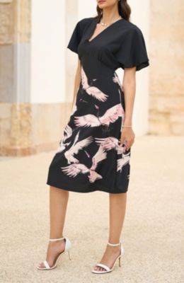 Women's Crane Print Kimono Dress