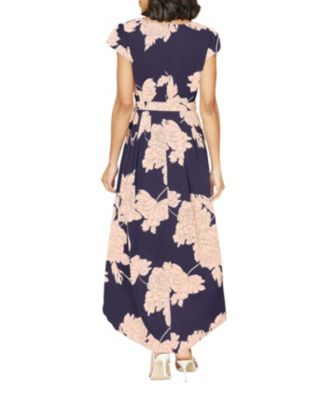 Women's Blossom Print Dipped Hem Wrap Midi Dress