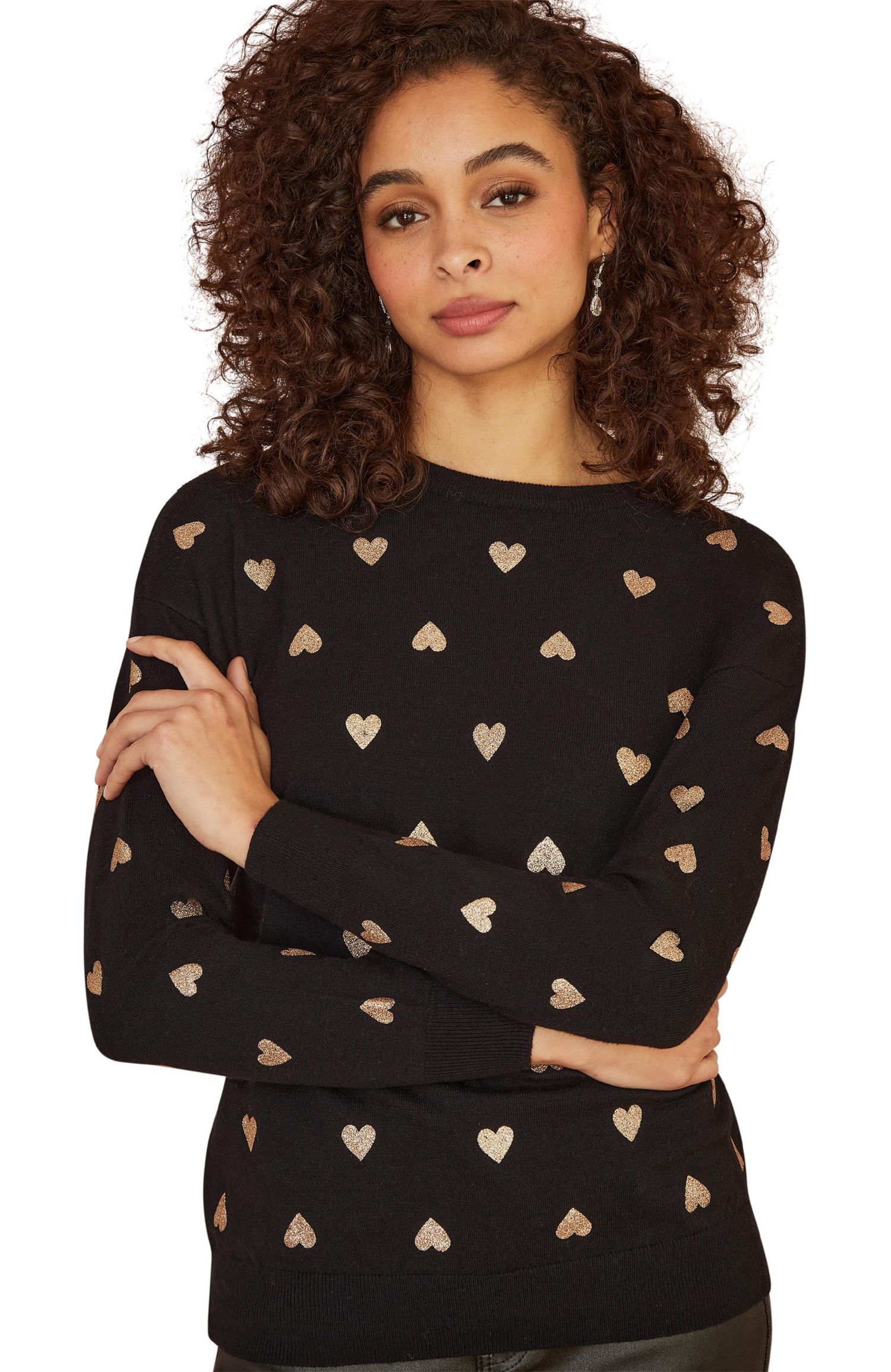 Women's Foil Heart Print Relaxed Fit Sweater