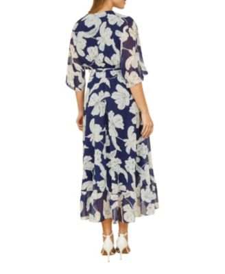 Women's Kimono Sleeves Midi Dip Hem Wrap Dress