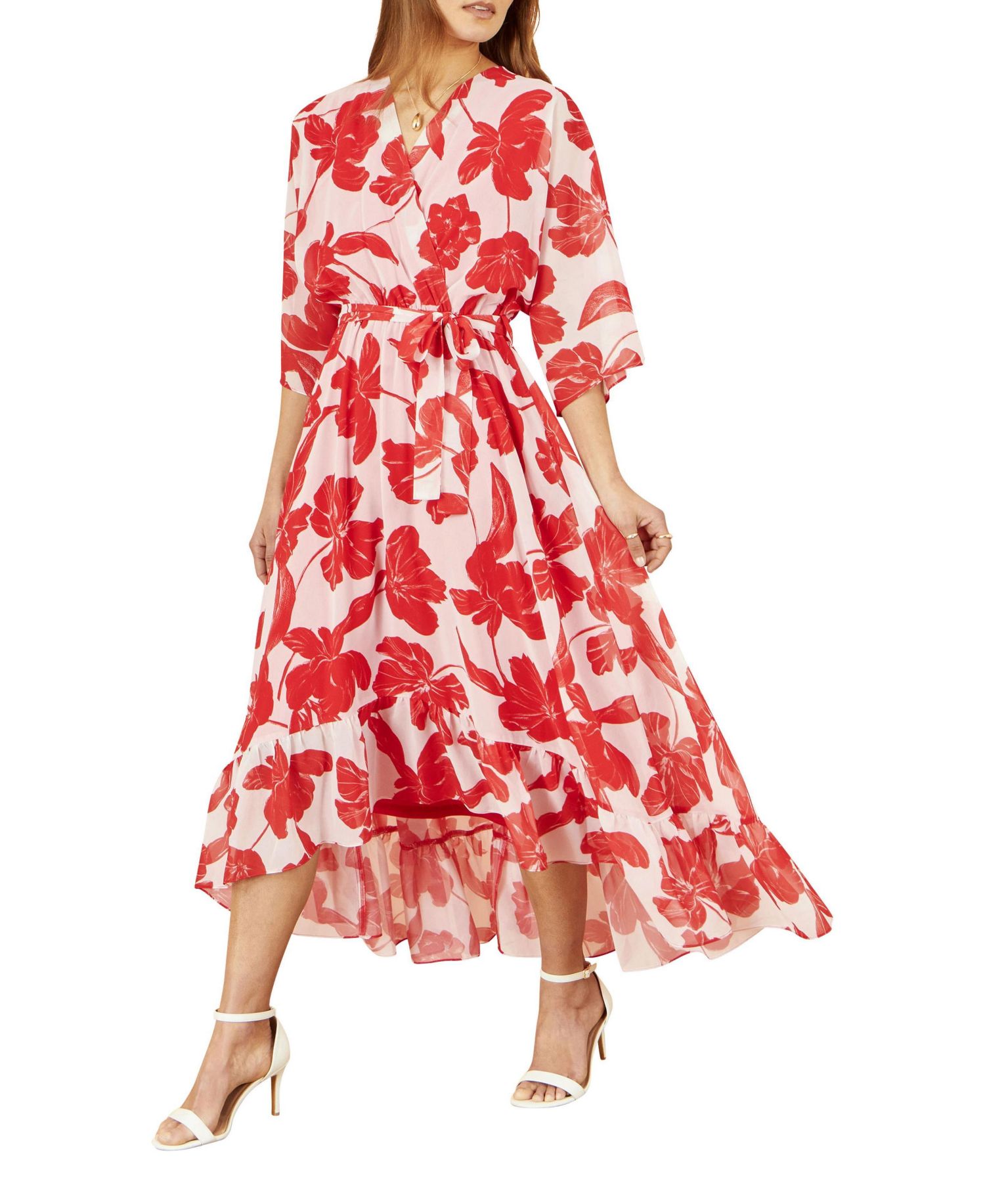 Women's Midi Dip Hem Wrap Dress