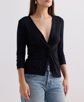 Women's Twist Front Knit Shirt in Black