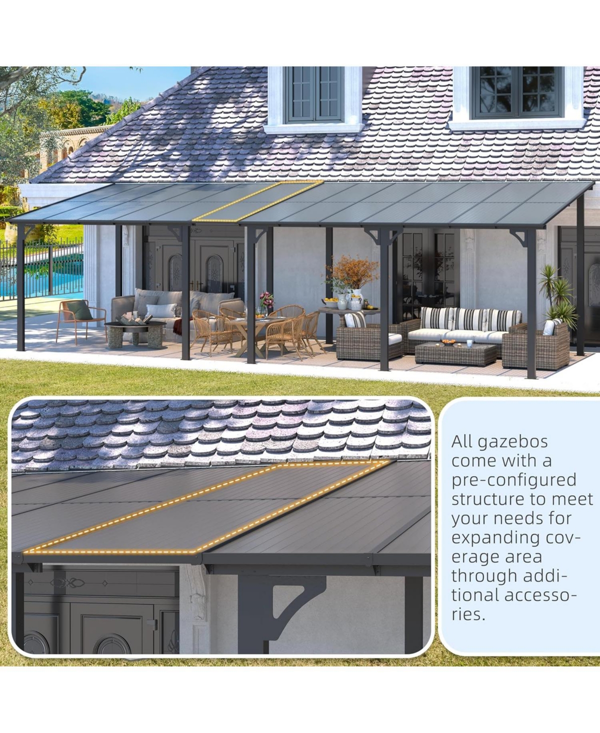 Aecojoy 16'x12' Wall Mounted Gazebos Pergola