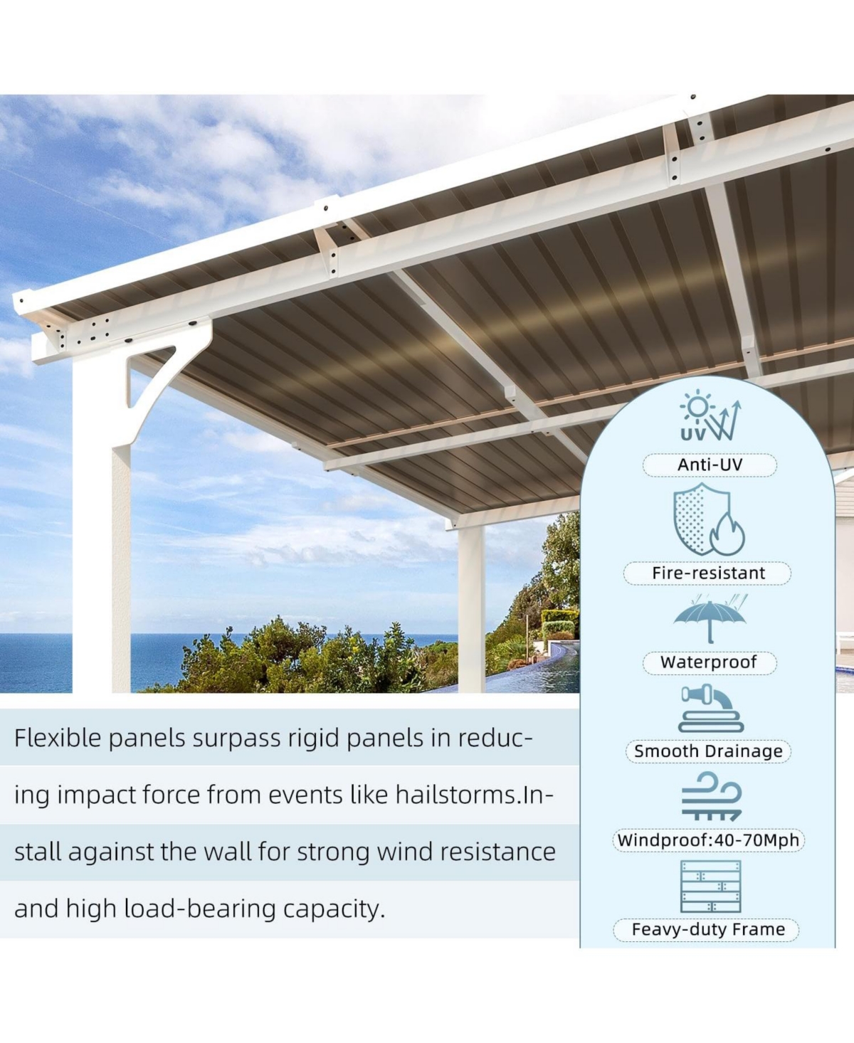 Aecojoy 16'x12' Wall Mounted Gazebos Pergola