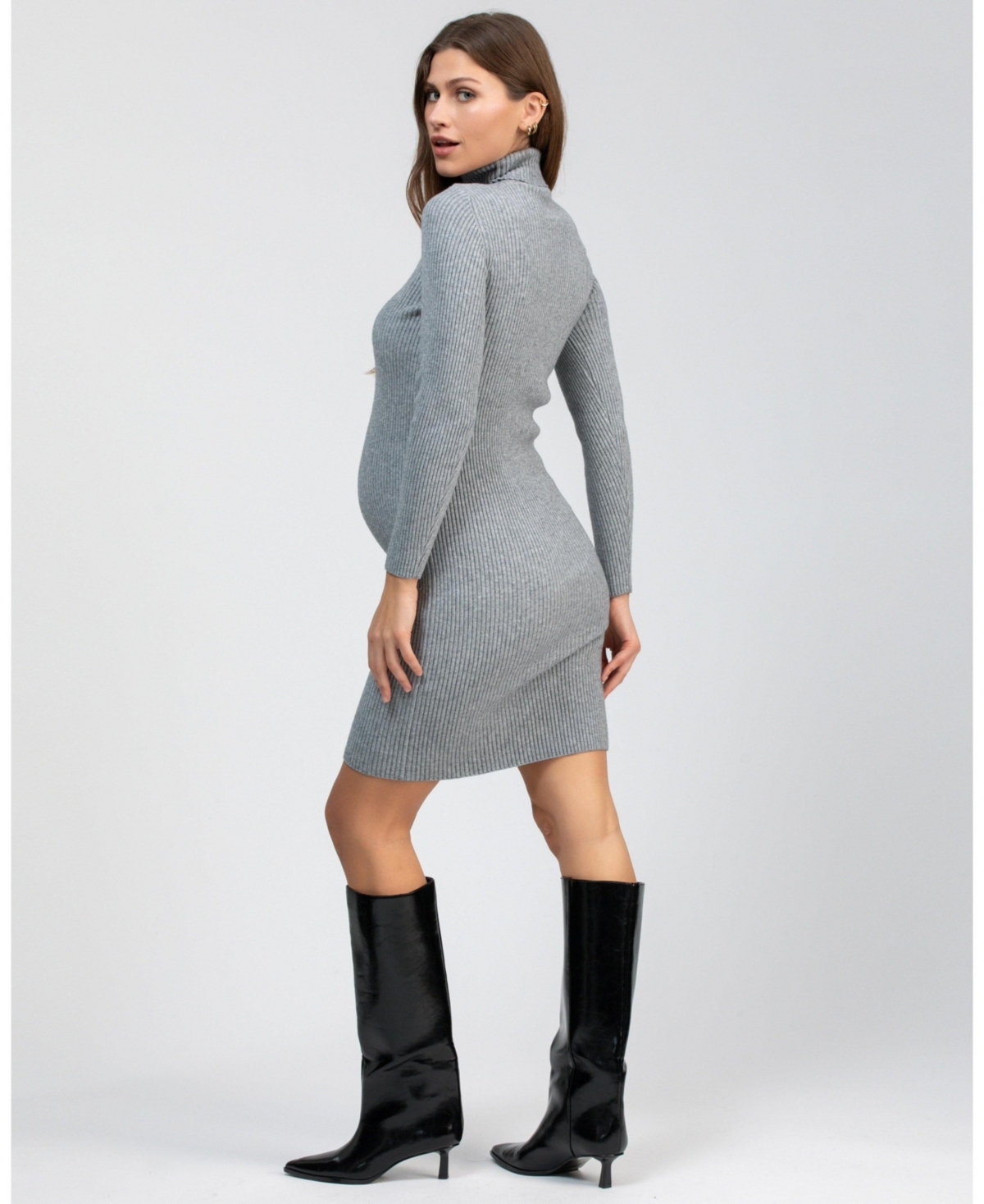 Pietro Brunelli Maternity Ribbed Turtleneck Mini Bodycon Celeste Dress