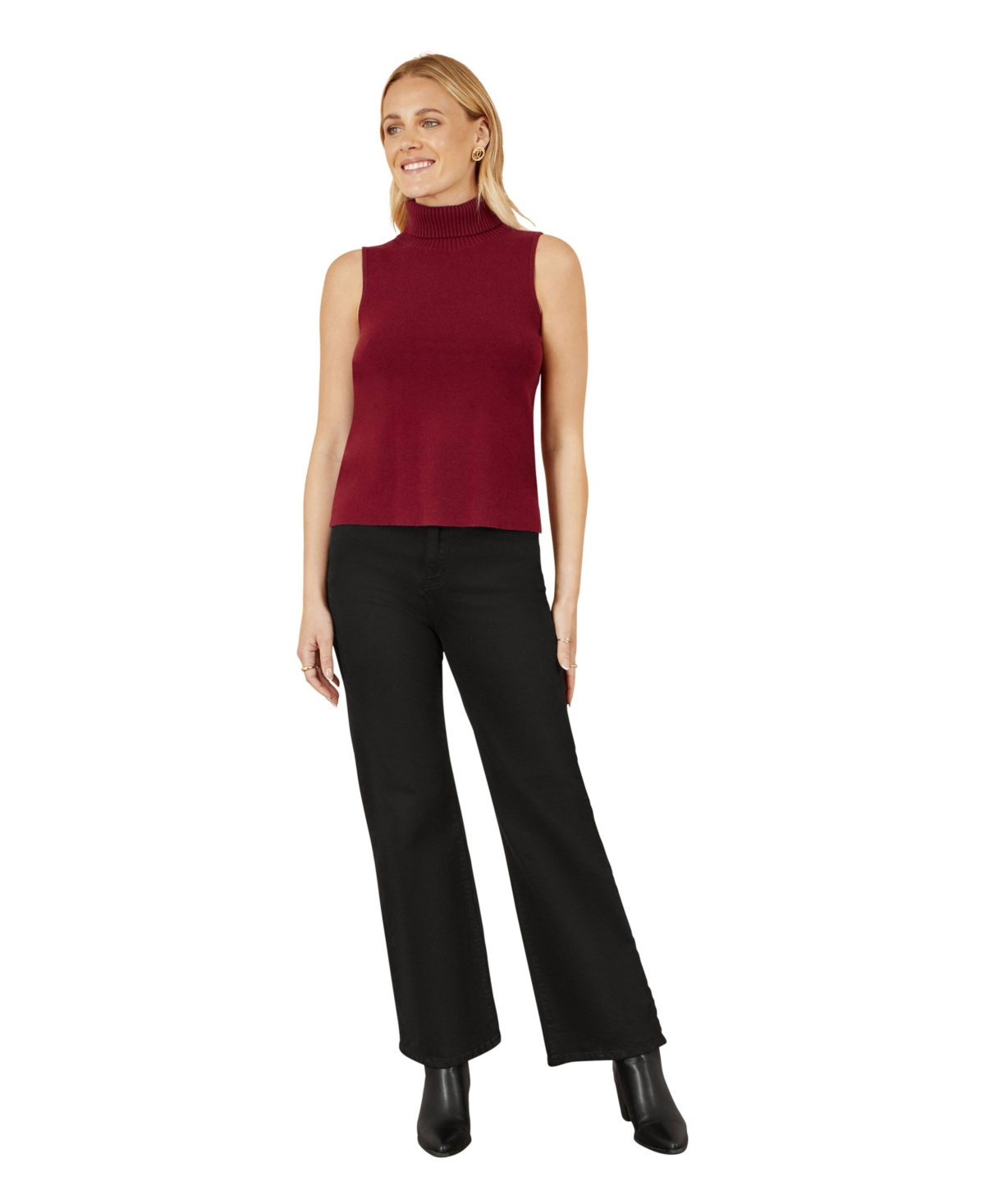Yumi Women's High Neck Knitted Sleeveless Sweater