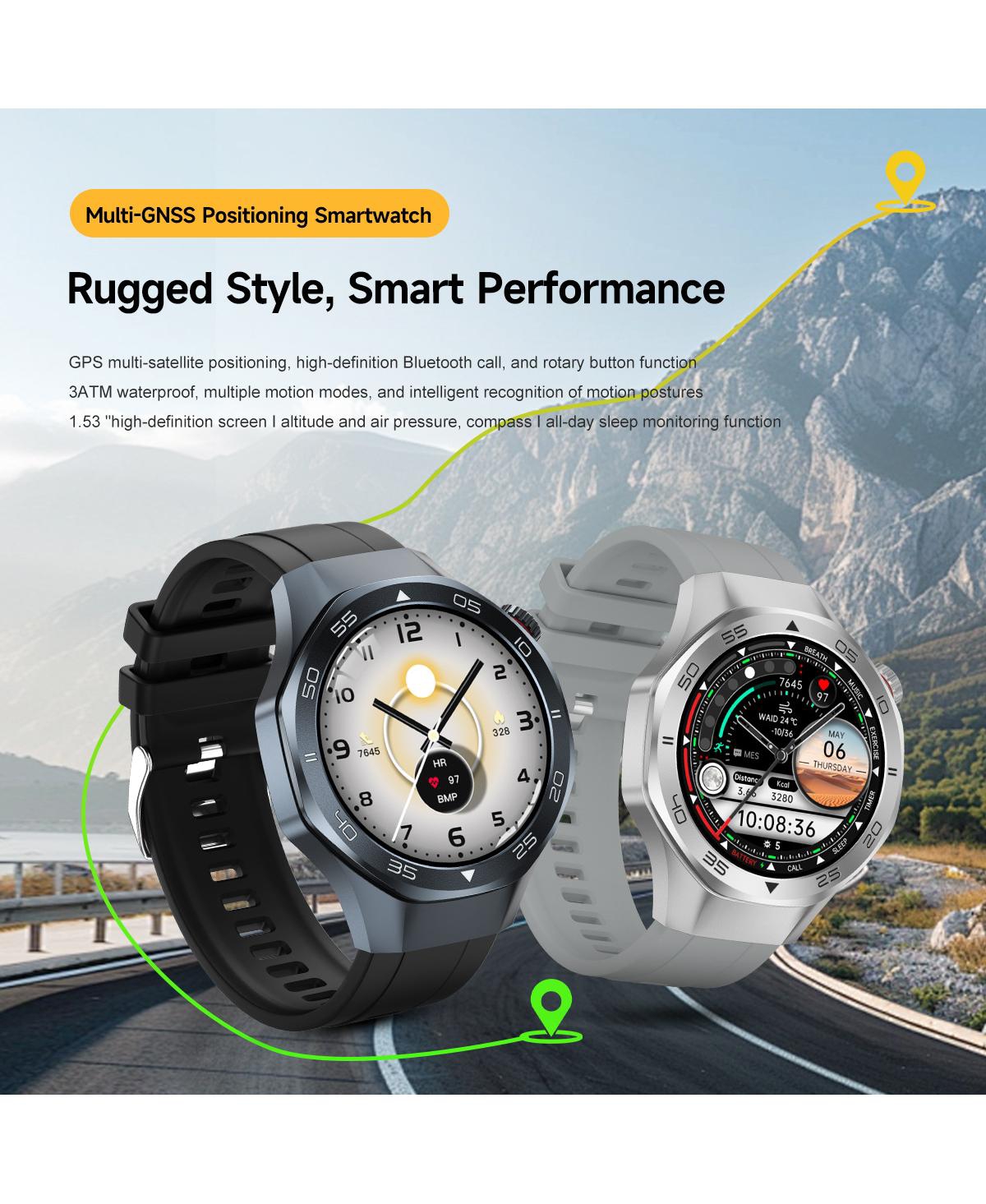 Ruxing Smart Multi-gnss Outdoor Sports Watch with Bluetooth Calling Altimeter Barometer 3ATM Waterproof -Silver