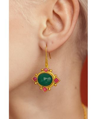 Raina Emerald And Pink Crystal Drop Earrings