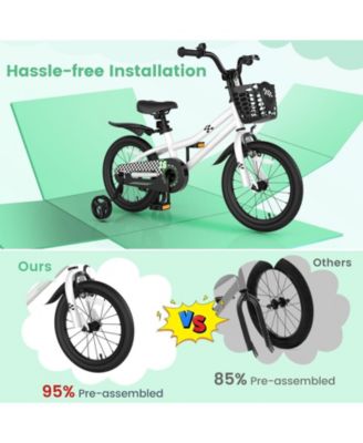 16 Inch Kids Bike with Removable Training Wheels and Adjustable Seat, Black/White