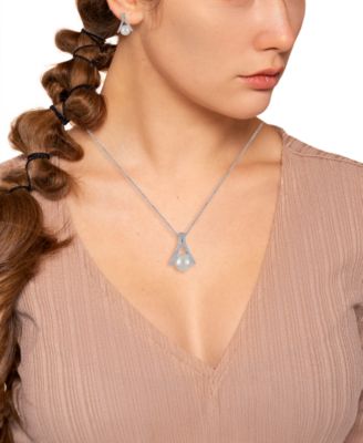 2-Pc. Cultured Freshwater Pearl (8-8.5mm) and Lab Created White Sapphire Earring and Pendant Necklace (0.507 ct. t.w.) Set in Sterling Silver