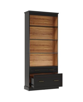72" Tall Solid Wood 5-Shelf, Drawers, Freestanding Pantry Organizer,5-Shelf Bookcase Kitchen Pantry Cabinet