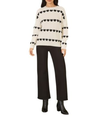 Women's Knitted Heart Stripes Sweater